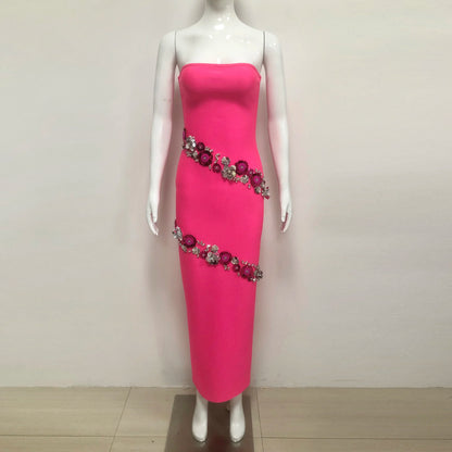 Women's New Style Sexy Sleeveless Strapless Beaded Sequined Flowers Bandage Evening Dresses
