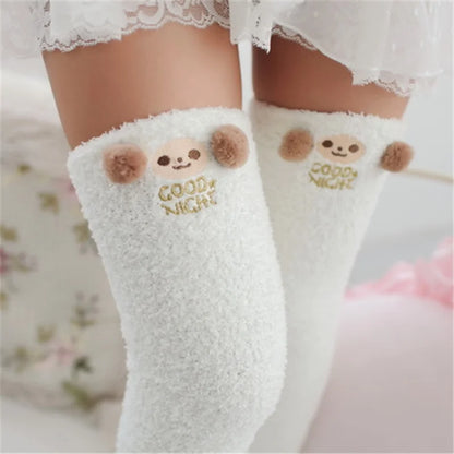 Japanese Mori Girl Animal Modeling Knee Socks Striped Cute Compression Autumn Winter Warm Sock Sleep Cozy Long Thigh High Socks