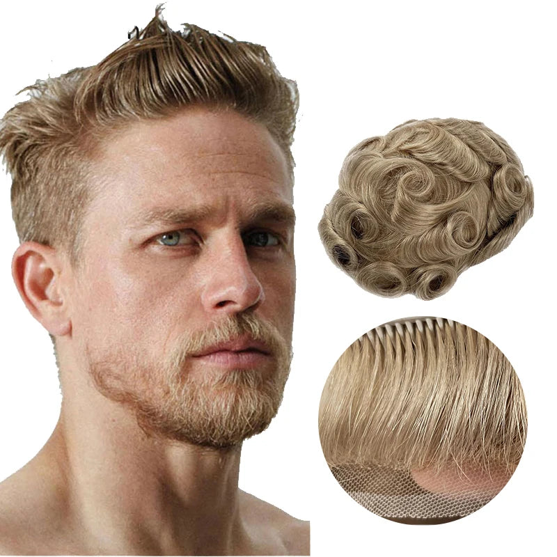 Full Swiss Lace base Blonde Hair toupee for Men indian remy hair Bleached Knots  Natural Hairline hair System for Man