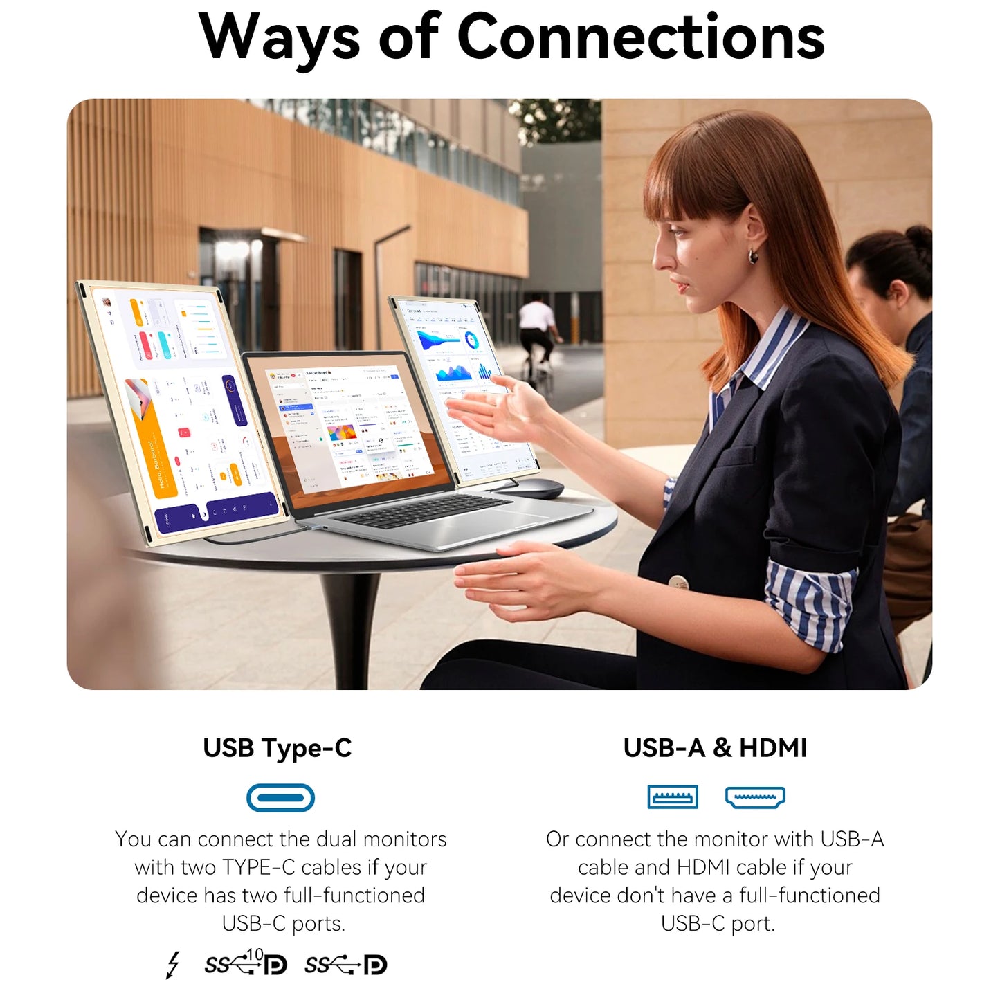 OEM S6 Triple Laptop Screen Extender 15.6" FHD 1080P IPS Three Screens 360° Foldable Portable External Gaming Monitor
