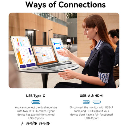 OEM S6 Triple Laptop Screen Extender 15.6" FHD 1080P IPS Three Screens 360° Foldable Portable External Gaming Monitor