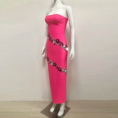 Women's New Style Sexy Sleeveless Strapless Beaded Sequined Flowers Bandage Evening Dresses