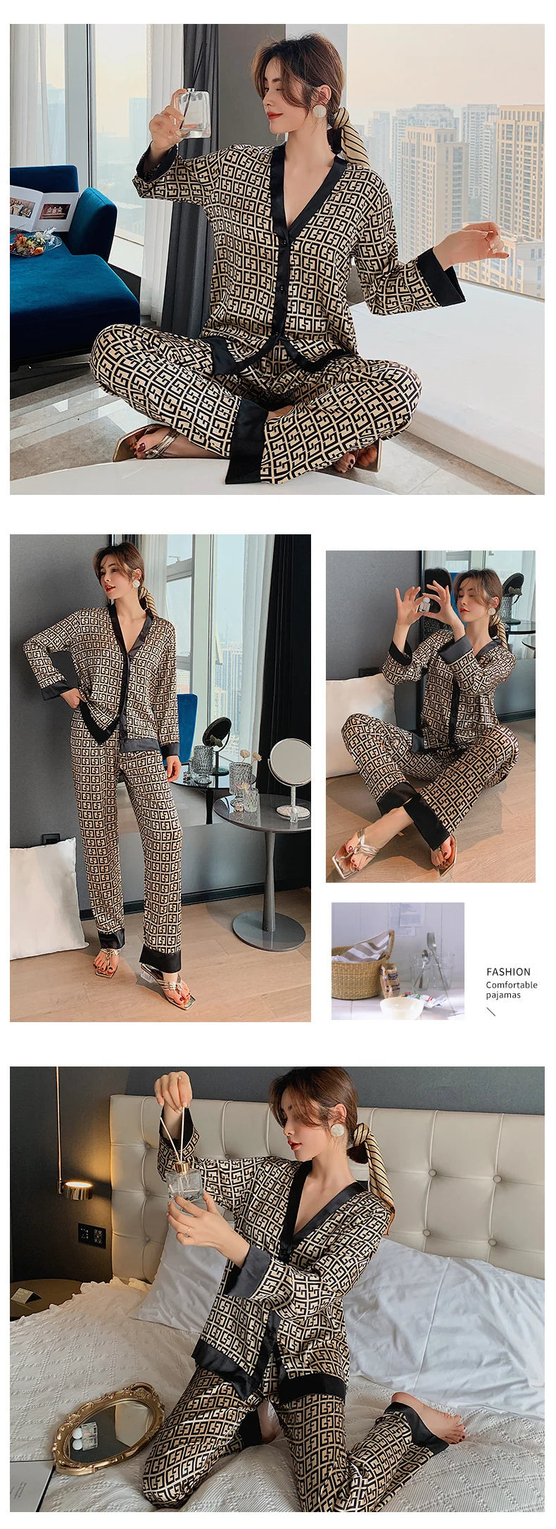 Lisacmvpnel 2021 Autumn New Comfortable Print Fashion Women Pyjamas Home Suit Thin Long Sleeve Set Pajamas