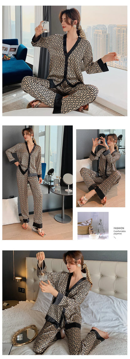 Lisacmvpnel 2021 Autumn New Comfortable Print Fashion Women Pyjamas Home Suit Thin Long Sleeve Set Pajamas