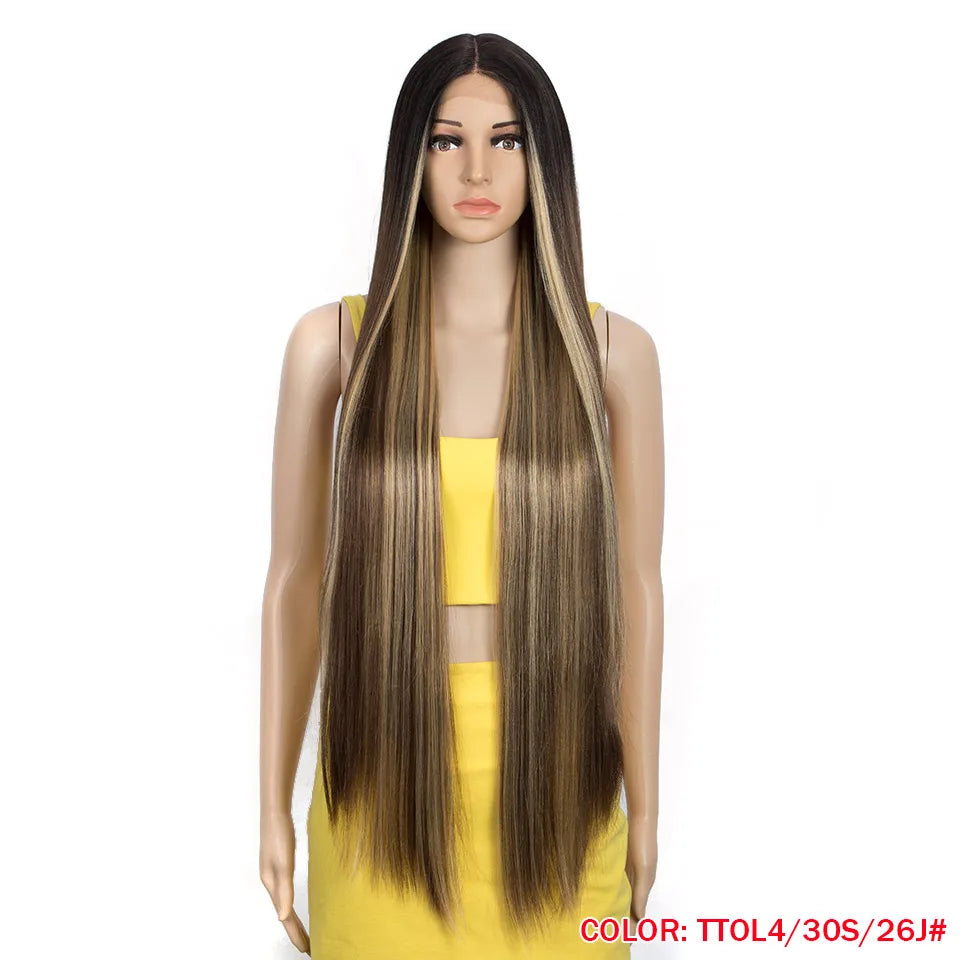 38 inch Straight Long Hair Synthetic Lace Front Wigs For Women High Temperature Hair Ombre 613 Red Cosplay Wigs Synthetic Hair