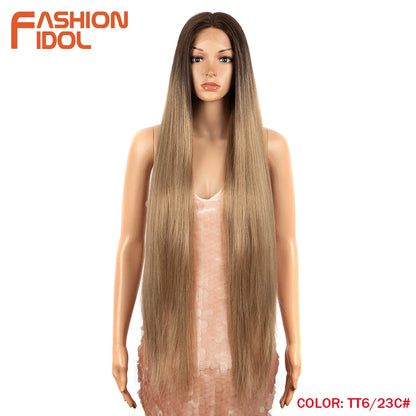 38 inch Straight Long Hair Synthetic Lace Front Wigs For Women High Temperature Hair Ombre 613 Red Cosplay Wigs Synthetic Hair
