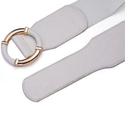 Women’s Elastic Stretch Wide Waist Belts w Wrapped Gold Circle Buckle