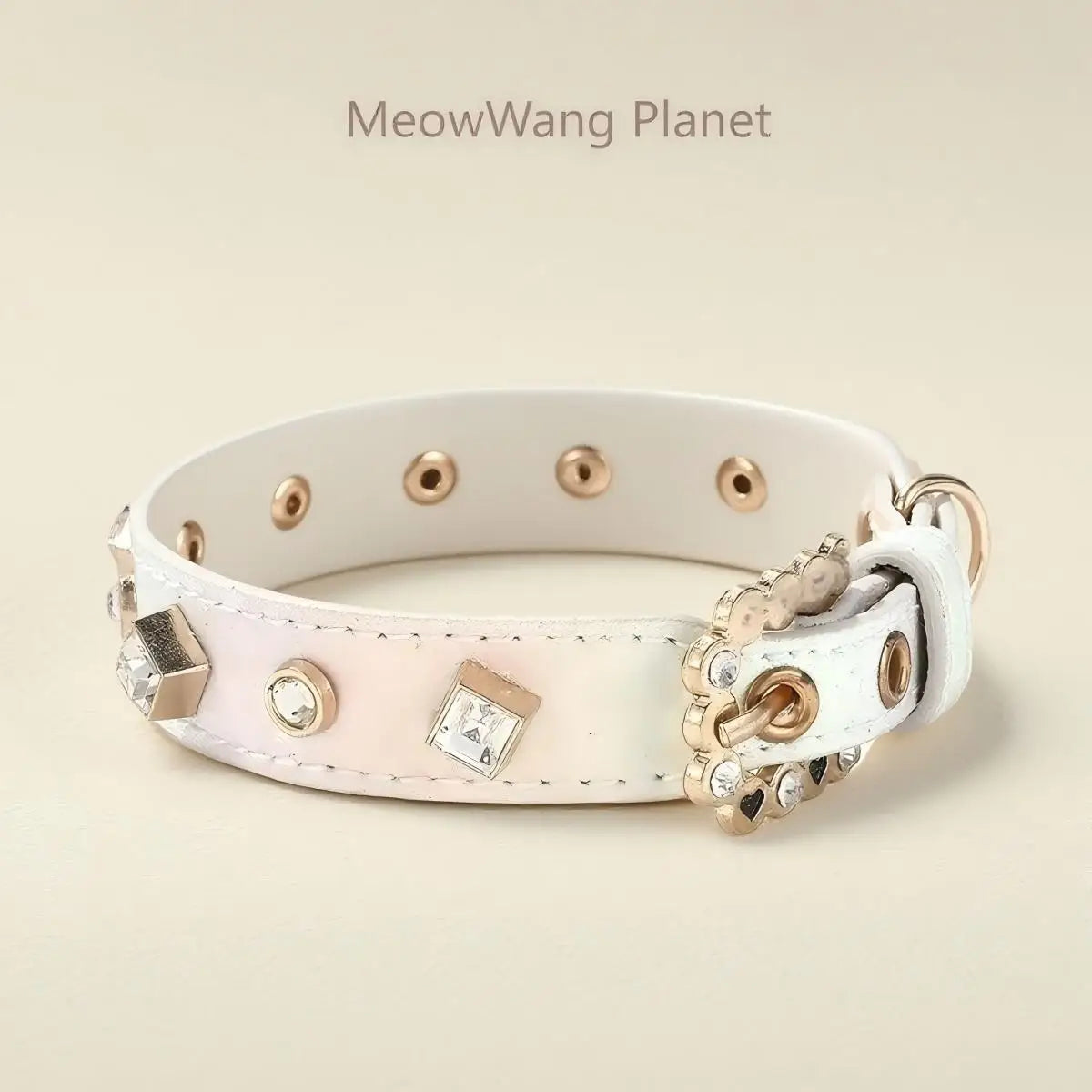 Luxury & Cute Leather Rivet Solid Beaded Pet Supplies Collar Leash & Neck Ring for Small & Medium Dogs