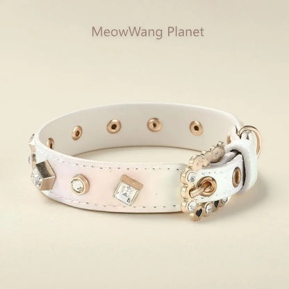 Luxury & Cute Leather Rivet Solid Beaded Pet Supplies Collar Leash & Neck Ring for Small & Medium Dogs