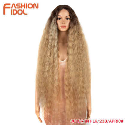 FASHION IDOL 42" Loose Wave Lace Front Wig Hair Synthetic Wigs For Women Ombre Blonde Water Wavy Long Curly Hair Wig Cosplay