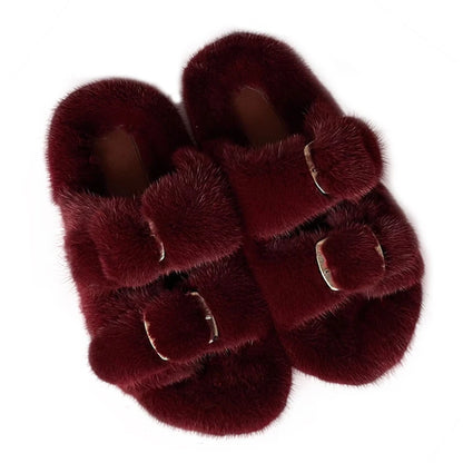 Wholesale Fashion Custom Winter Warm Luxury Fur Slippers Real Mink Fur Slides for Women Ladies Shoes