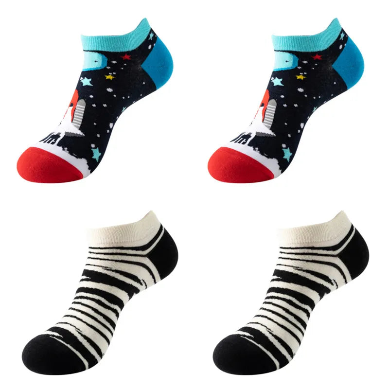 4pairs Funny animal Combed Cotton Fashion Hip Hop Man woman Oil Painting Socks Harajuku Skateboard outer space Happy love Socks