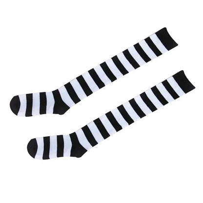 Cute Pink Blue Lolita Striped Stockings For Women Lovely School Girls Knee High Long Stockings Cosplay Anime Student Socks