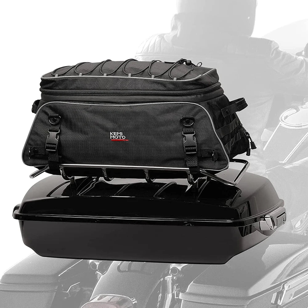 Motorcycle Travel Luggage Tour-Pack Rack Bag Collapsible Trunk Bags with Bar Straps for Street Glide for Electra Glide for Trike