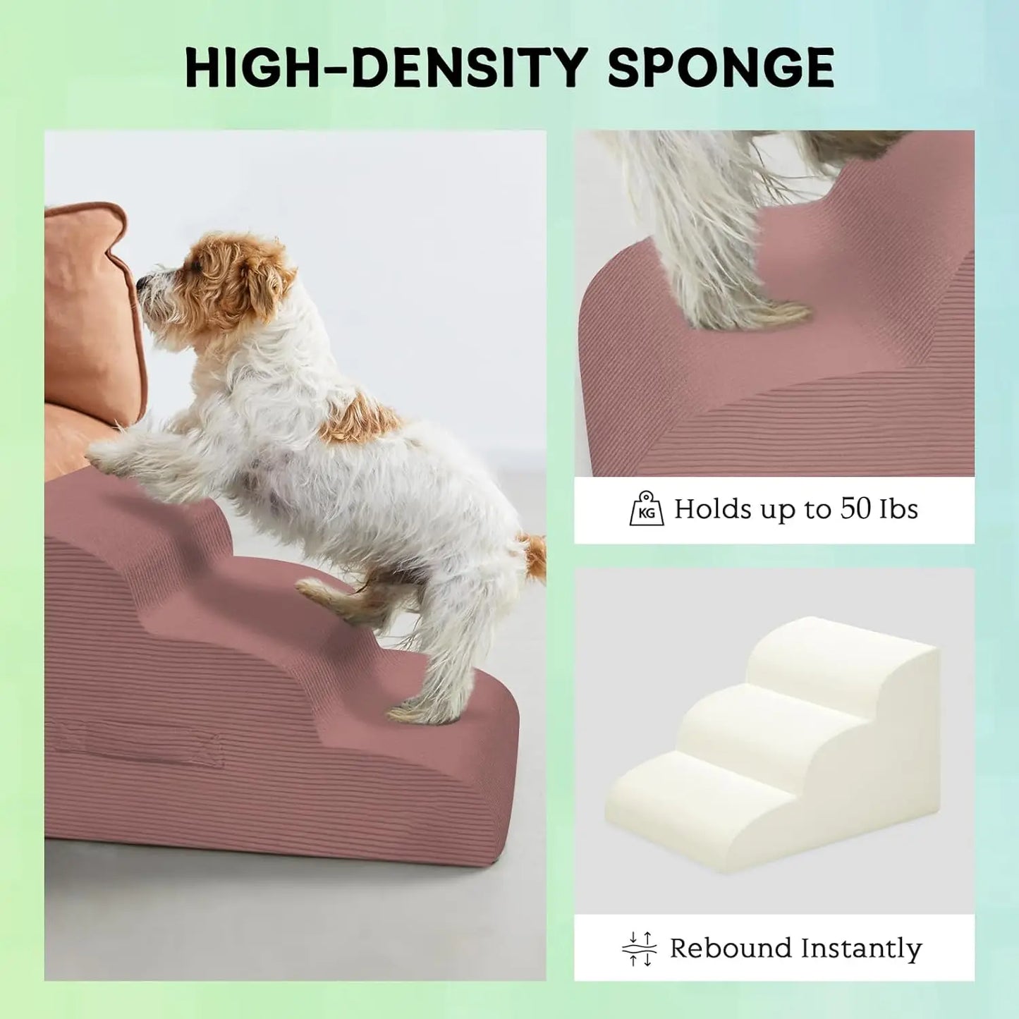 Mesa Lemon Dog Steps 3-Step Pet Ramp Stairs for Small Dogs & Cats Non-Slip Removable Easy Clean Cover