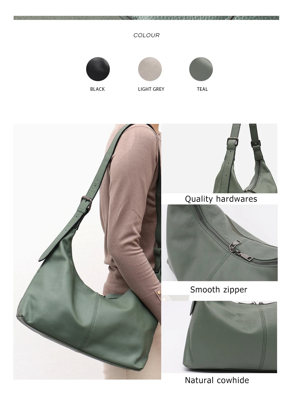 SC Luxury Women Cowhide Crossbody Bag Large Casual Shoulder Purse Wide Strap Handbag Female Daily 100% Genuine Leather Hobo Sack