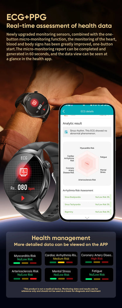 VALDUS ECG Health Smart Watch Support Dual Mode Bluetooth Call Voice Assistant Body Temperature Monitoring MT600 Smartwatch