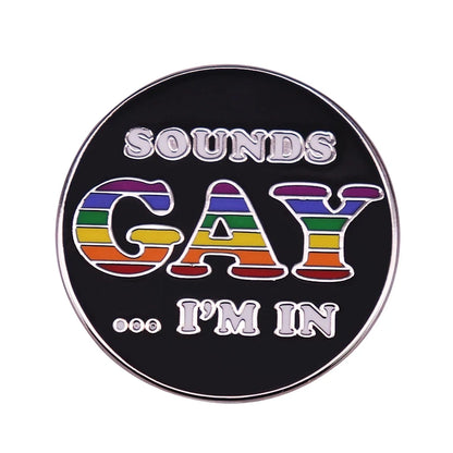LGBTQ LGBT Gay Pride Rainbow Flag badge HS We're a little bit gay Moon Sounds Gay I'm In Love Wins Proudly Go Purride Cat Pin