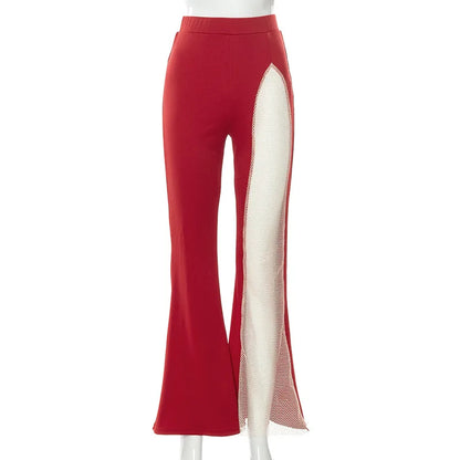 Street Fashion Flared Pants  Women Grenadine High Waist Pants for Women Glitter High Slit Boot Cut Flared Trousers 2021 Autumn