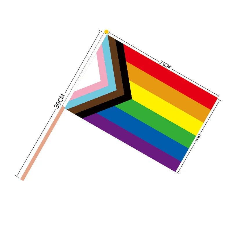 Aerxrbrae Custom Hand Flag 100Pcs 14*21Cm Plastic Stick Rainbow Gay Lesbian Homosexual Bisexual Pride Banner