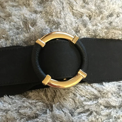Women’s Elastic Stretch Wide Waist Belts w Wrapped Gold Circle Buckle
