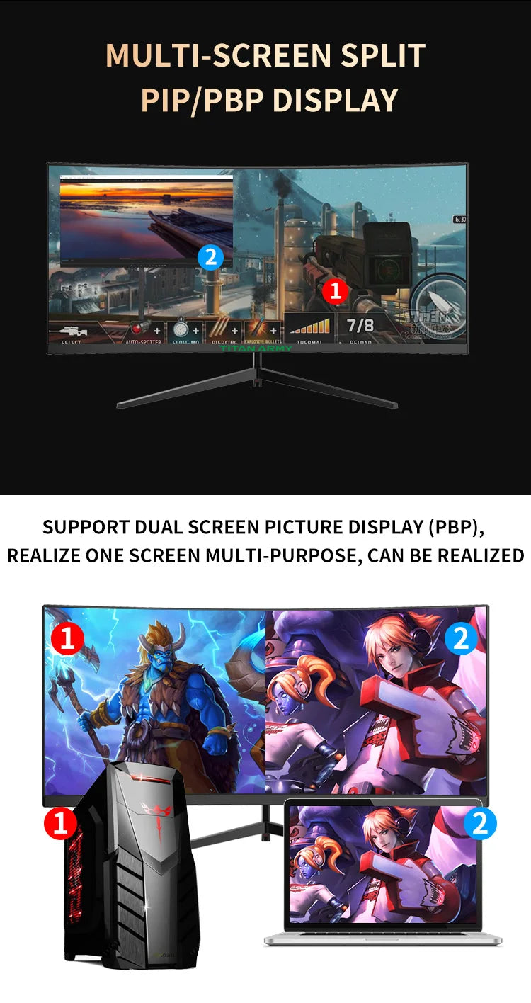 TITAN ARMY 30 inch 2K 200Hz Curved Gaming Monitor 21:9 2560x1080 Ultra Wide Ultra Slim screen FREESYNC VESA Metal Black