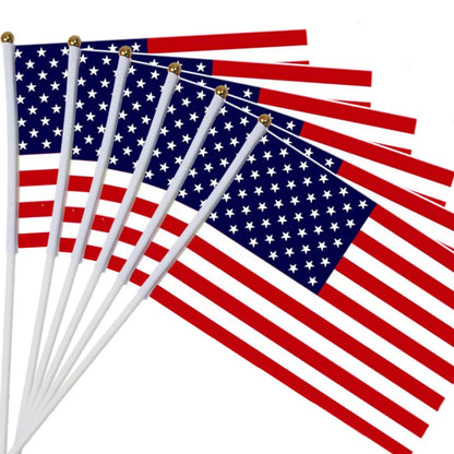 5pcs Stick Flag USA 14*21 cm Hand Held Mini Flag With White Pole Vivid Color and Fade Resistant Hand Held Stick Flags