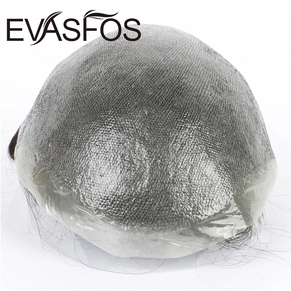 EVASFOS 0.02-0.04mm Super Thin Skin Men's Toupee Natural European Human Hair Male Wig Prosthesis Hair System For Men