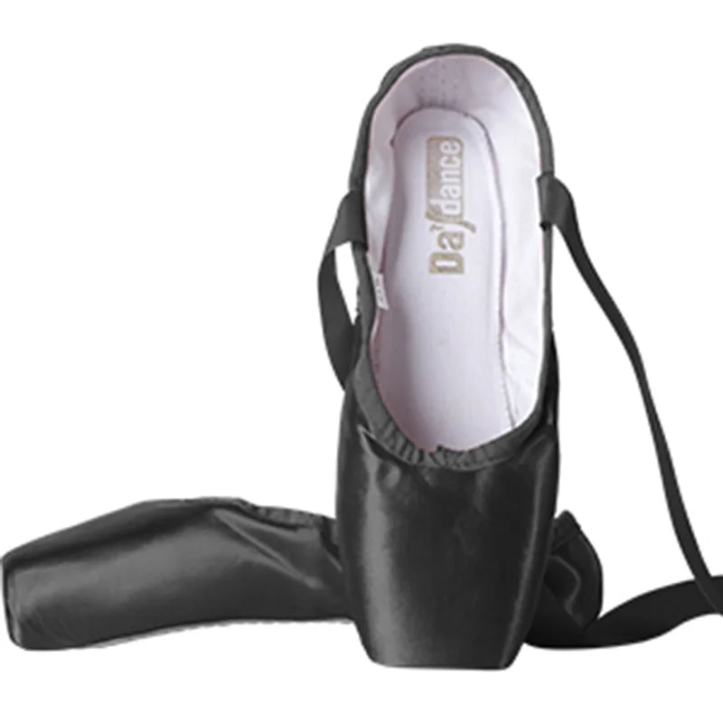 Black Satin Ballet Pointe Shoes Ladies Professional Ballet Shoes Girls Women Ballerina Shoes With Ribbons
