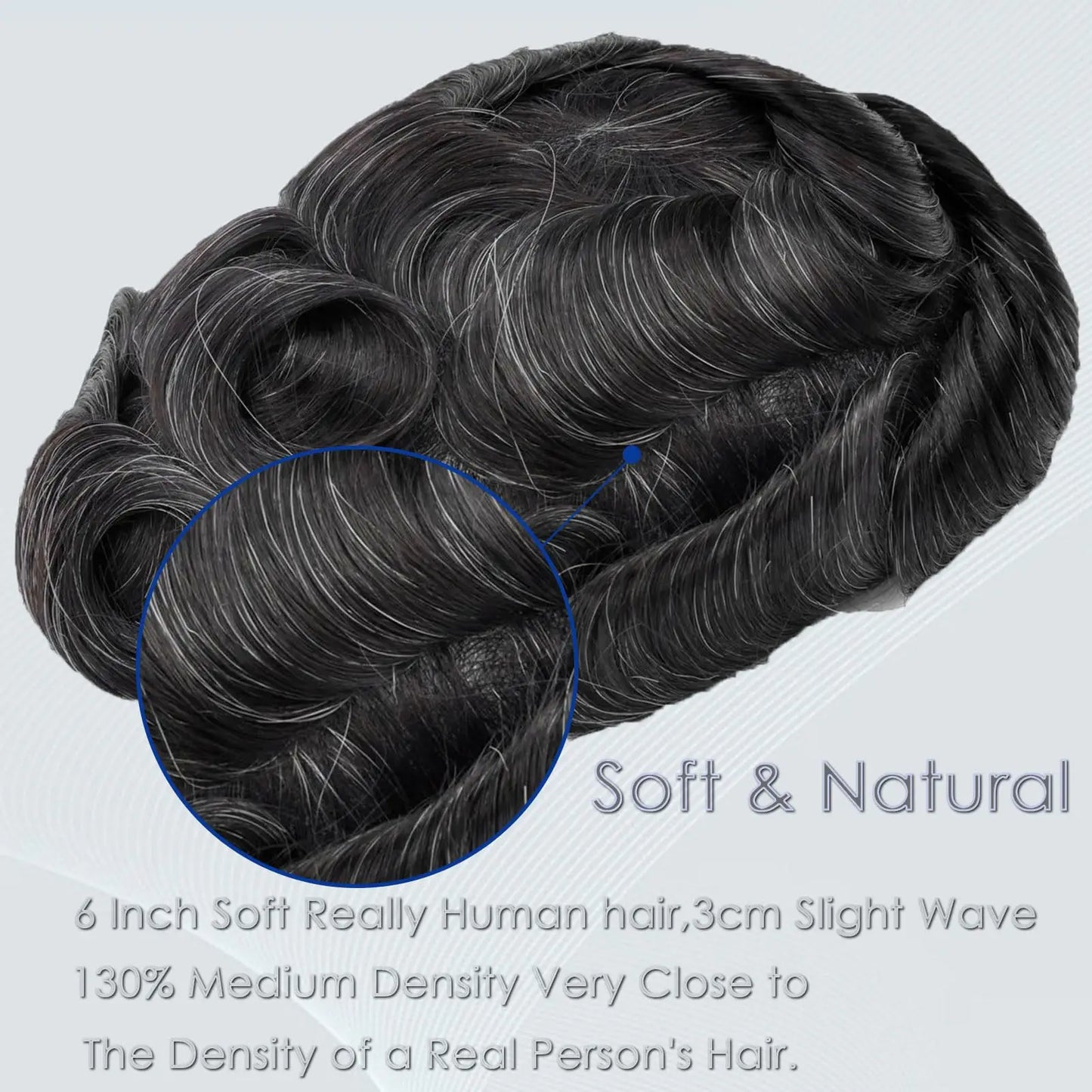 Men's Toupee #1B10 Full PU Base V-loops 8x10 Inches 130% High Density Human Hair Black Thin Skin 0.06 mm BOSQUE Beauty