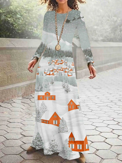 Print on Demand New Autumn and Winter Long Sleeved Christmas 3D Digital Printed Dress