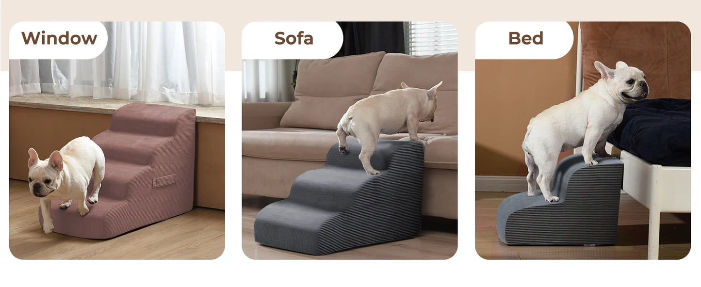 Mesa Lemon Dog Steps 3-Step Pet Ramp Stairs for Small Dogs & Cats Non-Slip Removable Easy Clean Cover