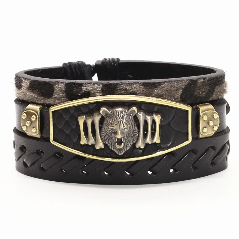 Alloy Scorpion Charm Braided Leopard Genuine Men Leather Bracelets For Women Wrap Wristbands Bangles Homme Wholesale Jewel