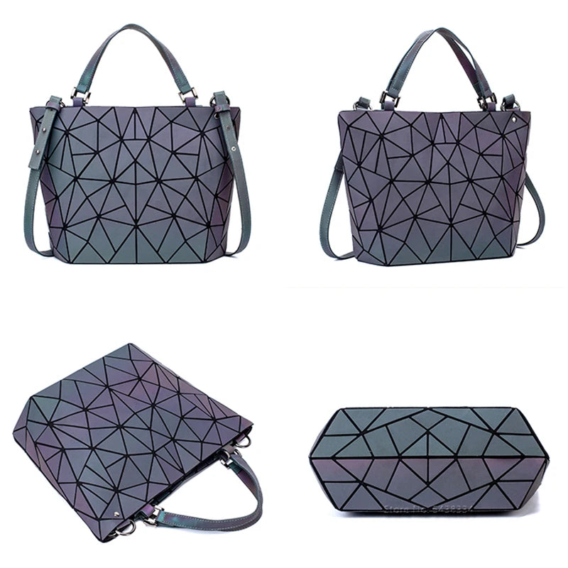 ladies Luminous  bag geometric bags for women 2024 Quilted Shoulder Bags Laser Plain Folding female Handbags bolsa feminina