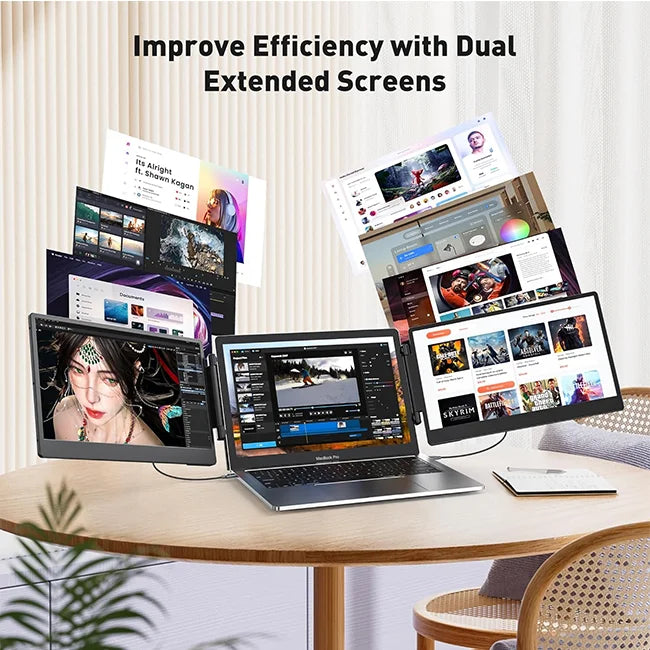 S3 Triple Portable Monitor for Laptop 14" Triple Screen Plug and Play Laptop Screen Extender