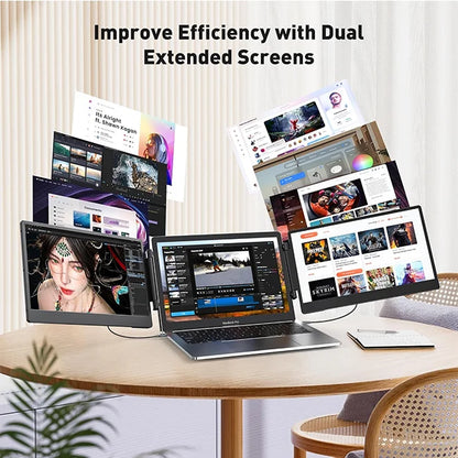 S3 Triple Portable Monitor for Laptop 14" Triple Screen Plug and Play Laptop Screen Extender