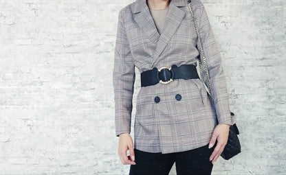 Women’s Elastic Stretch Wide Waist Belts w Wrapped Gold Circle Buckle