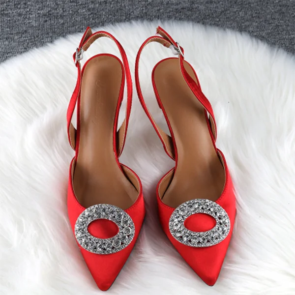 Top Selling  2022 New Buckle Strap  Slingback Diamond Wedding Shoes Unique Luxury Diamond Heels for Ladies Shoes