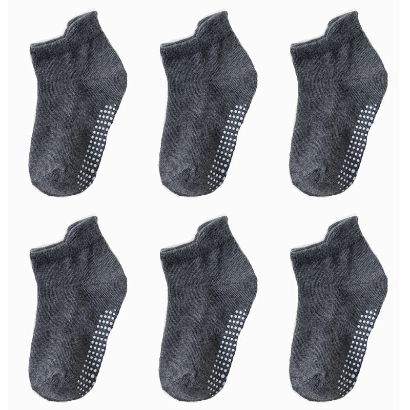 6 Pairs/lot 0 to 6 Yrs Cotton Children's Anti-slip Boat Socks For Boys Girl Low Cut Floor Kid Sock With Rubber Grips Four Season