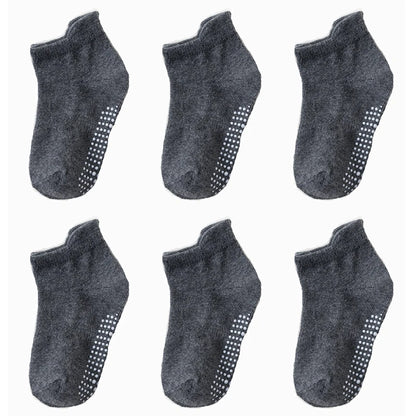 6 Pairs/lot 0 to 6 Yrs Cotton Children's Anti-slip Boat Socks For Boys Girl Low Cut Floor Kid Sock With Rubber Grips Four Season