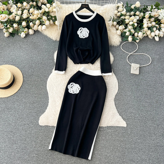 Fall Casual Loose 2 Piece Set For Women O-Neck Top And High Waist Slim Skirts Set Ropa Wholesale