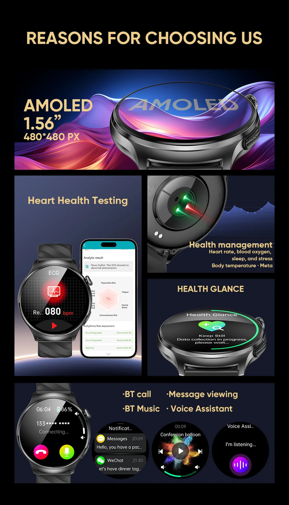 VALDUS ECG Health Smart Watch Support Dual Mode Bluetooth Call Voice Assistant Body Temperature Monitoring MT600 Smartwatch