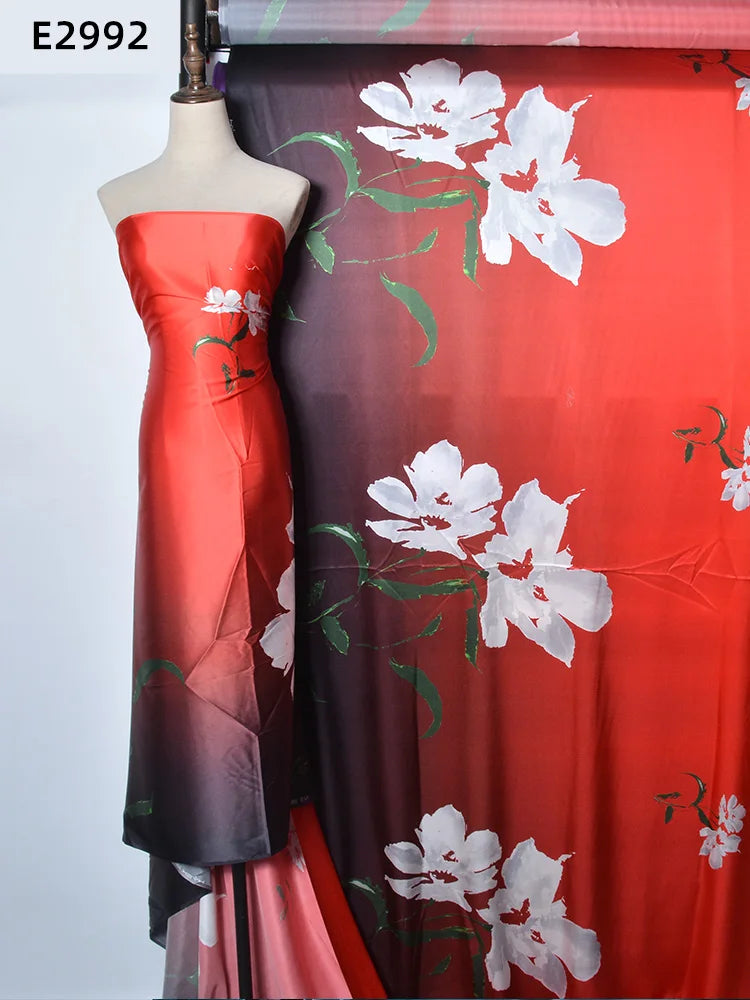 Wholesale Printed Chouchou En Soie Floral Soft Ankara  Natural Gown Textiles 100% Silk Satin Fabric for Dress Clothing Silk