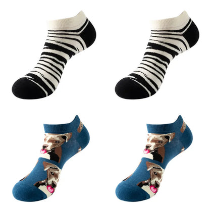 4pairs Funny animal Combed Cotton Fashion Hip Hop Man woman Oil Painting Socks Harajuku Skateboard outer space Happy love Socks