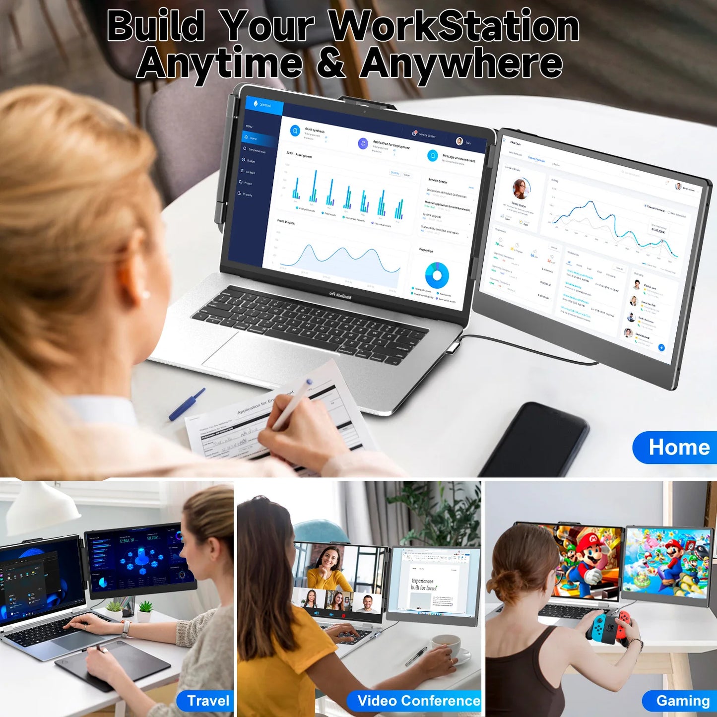 OEM S1 Dual Portable Laptop Screen Extender 14 Inch 1080P IPS FHD Portable Monitors  Dual Display for  Laptop Screen Extender