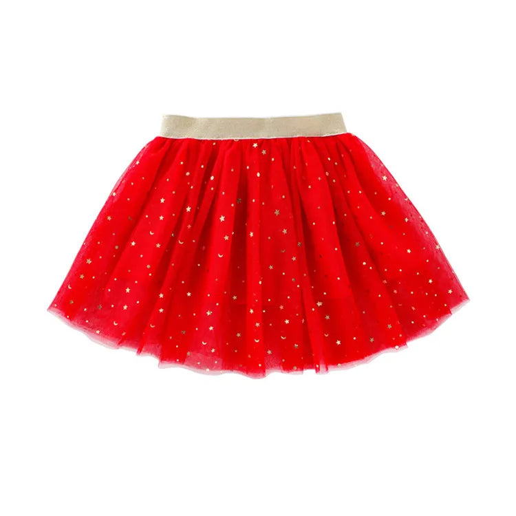 Children's Skirts For Girls Summer Cotton Lace Baby Mini Tutu Skirts Stars Glitter Dance Sequin Birthday Party Skirt for Kids
