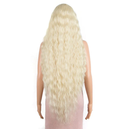 FASHION IDOL 42" Loose Wave Lace Front Wig Hair Synthetic Wigs For Women Ombre Blonde Water Wavy Long Curly Hair Wig Cosplay