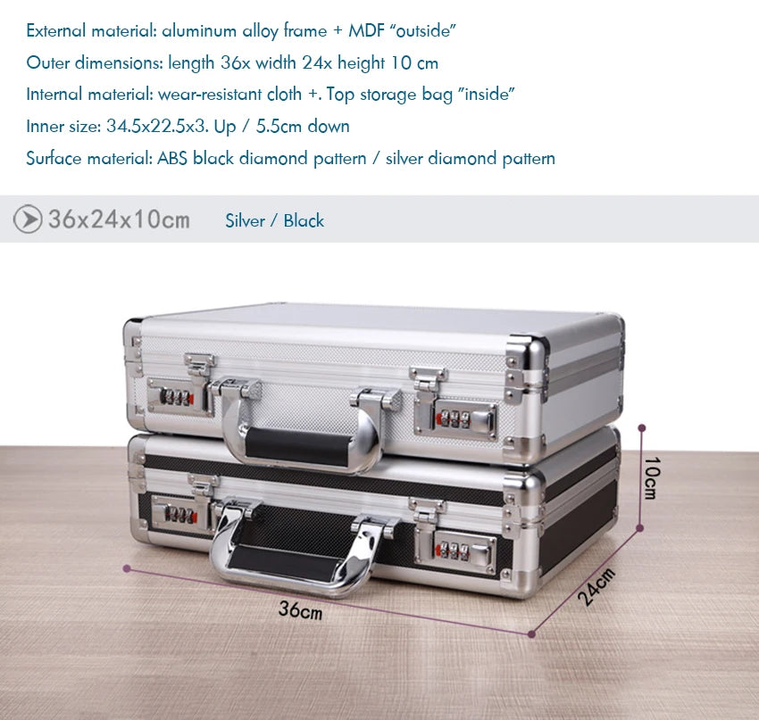 Aluminum Hard Case Passwords ToolBox Black / Silver Briefcase Metal Carrying Case Equiment Tool Box Organizer Holder ящик
