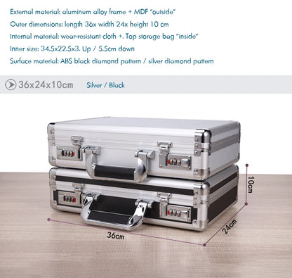Aluminum Hard Case Passwords ToolBox Black / Silver Briefcase Metal Carrying Case Equiment Tool Box Organizer Holder ящик