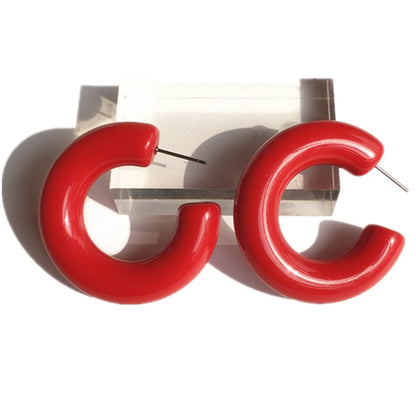 Trendy Painted Acrylic Hoop Earrings for Women 40mm C-shaped Women's Earrings Green Red Yellow Black FashionDaily Wear Jewelry